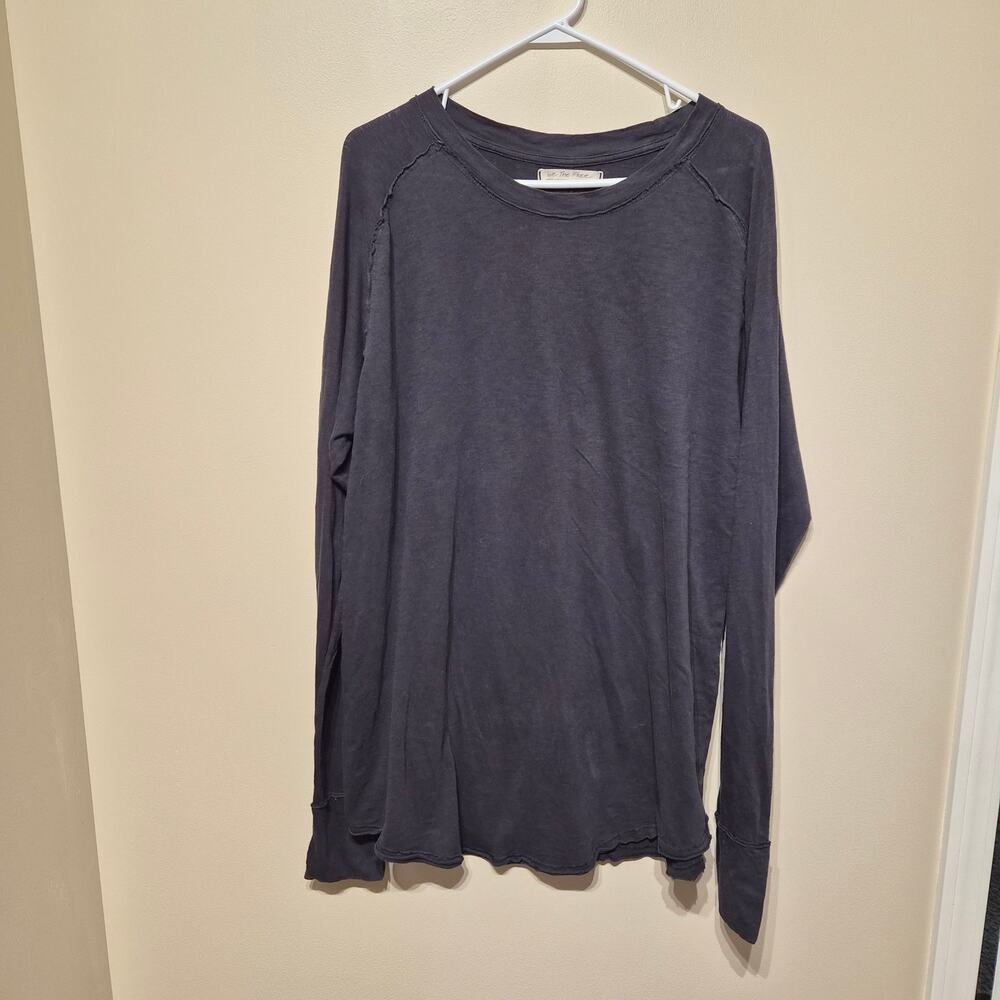 We the Free Large Black Tunic Long Sleeve Top Basic Staple Distressed